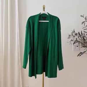 Tahari Emerald Green Open Front Cardigan | Cozy Wool Layering | Womens L